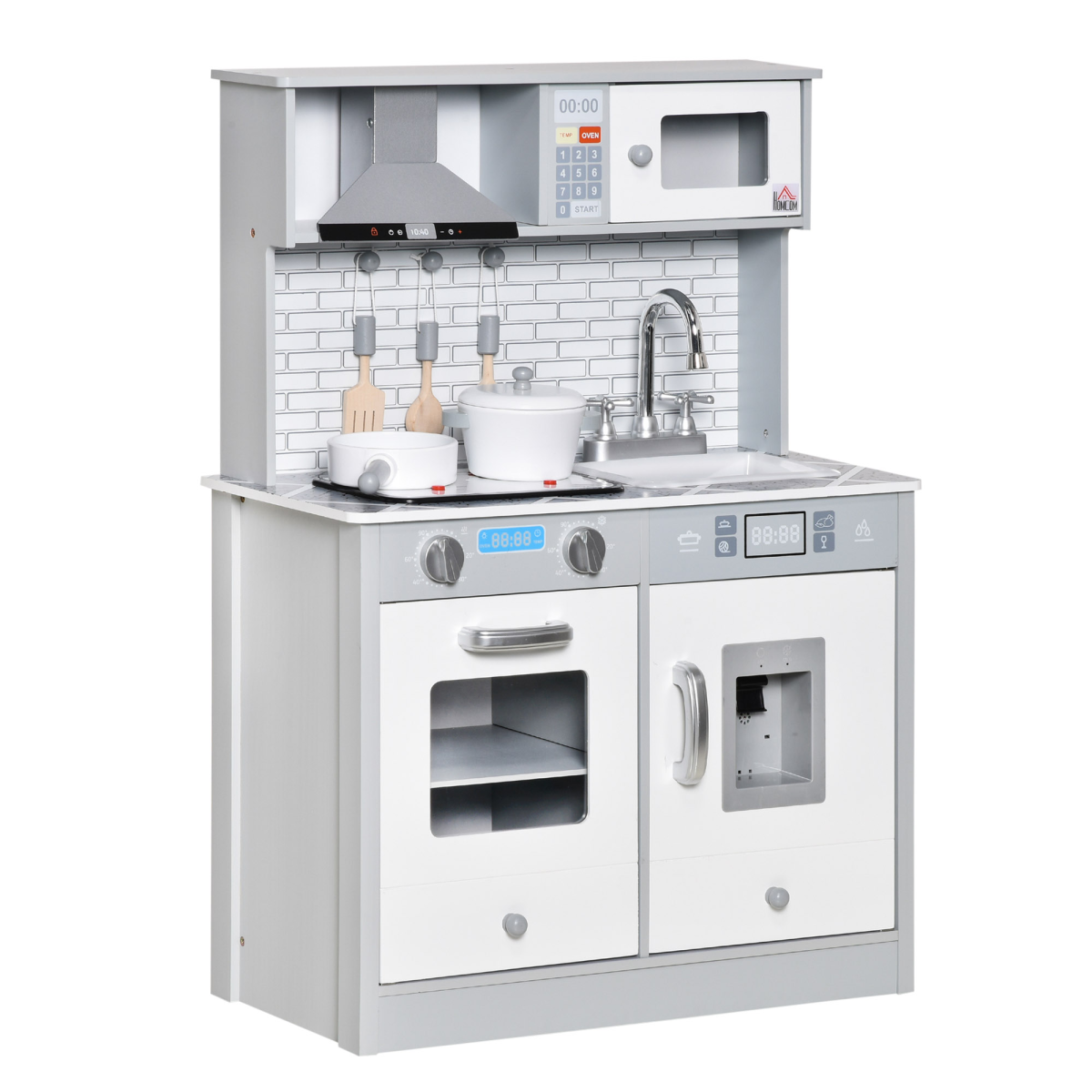 Wooden Pretend Play Kitchen Set with Accessories for Kids Ages 3-6