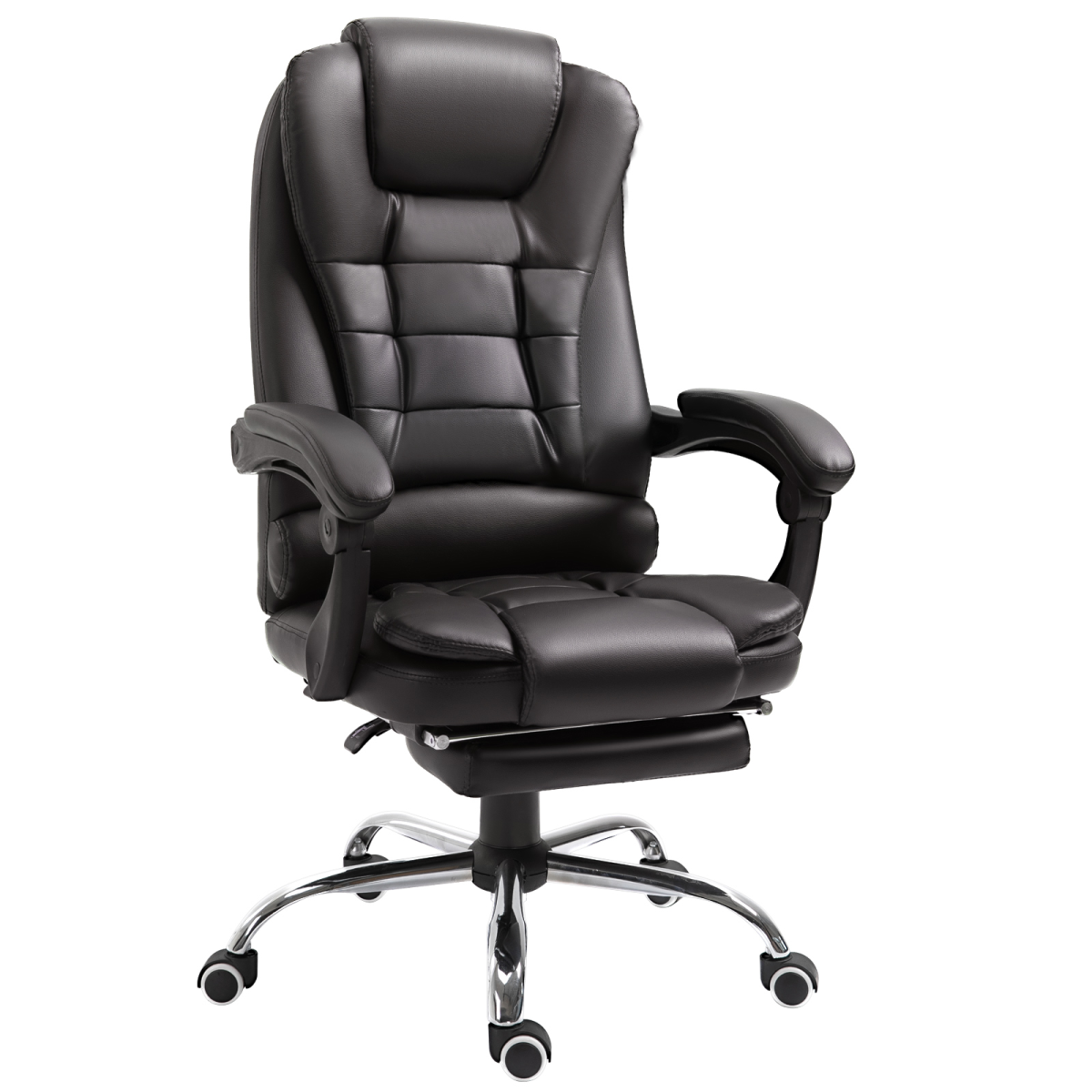High Back Executive Office Chair with Reclining Backrest, Retractable Footrest, Swivel Wheels, Brown