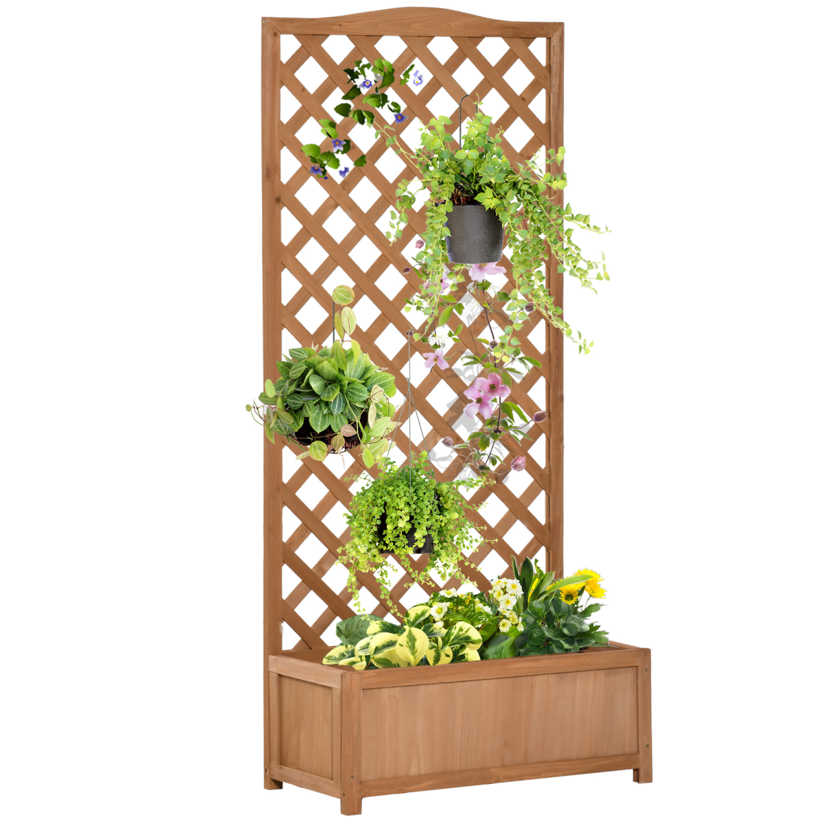Wooden Garden Planter Box with Trellis, 76 x 36 x 170 cm, Brown