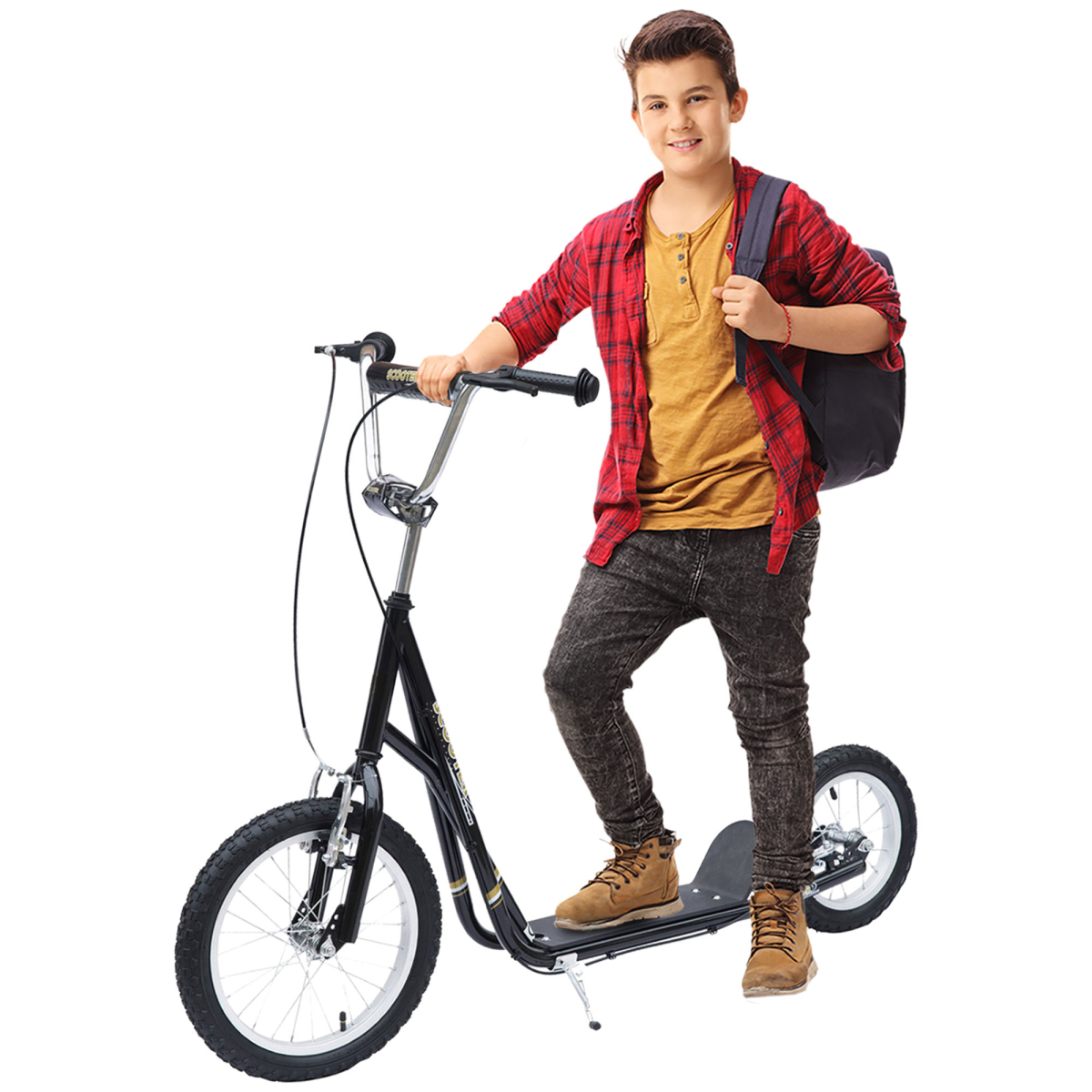 HOMCOM Teen Scooter Adjustable Height Dual Brakes Rubber Wheels Kickstand,