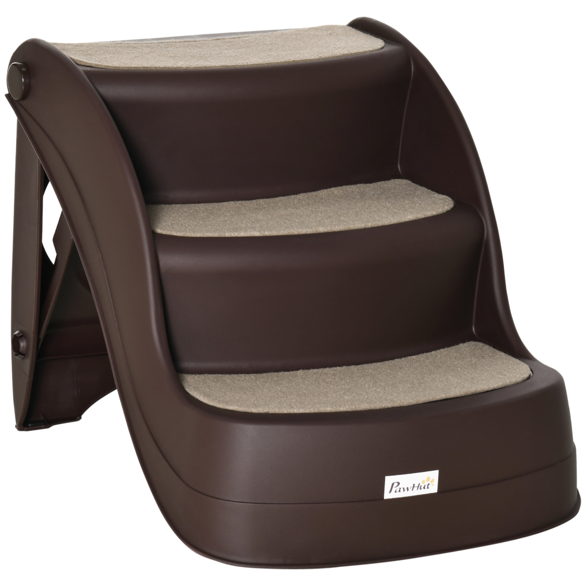 Portable 3-Step Non-Slip Pet Stairs for Dogs and Cats, Foldable, for Beds and Sofas, Brown