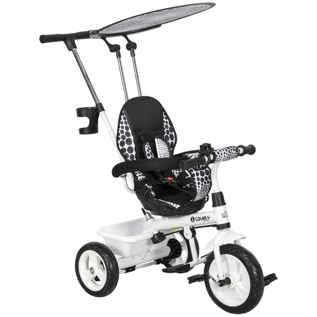HOMCOM 6-in-1 Kids Tricycle with Removable Push Handle, White