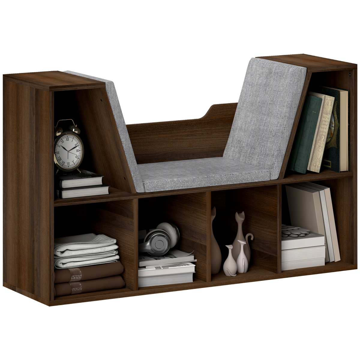 HOMCOM Cube Bookshelf Organizer with Reading Seat, 6-Cube Storage, Chestnut