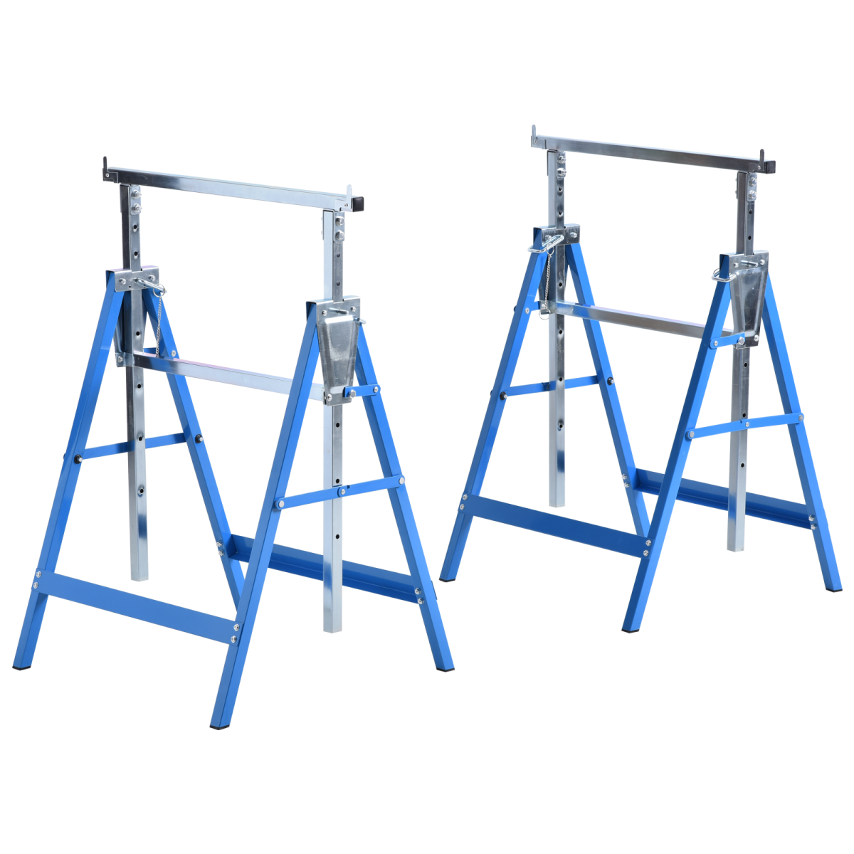 HOMCOM Set of 2 Steel Adjustable Folding Saw Horses, Telescopic Builders Trestles, 100kg Max Load Per Piece