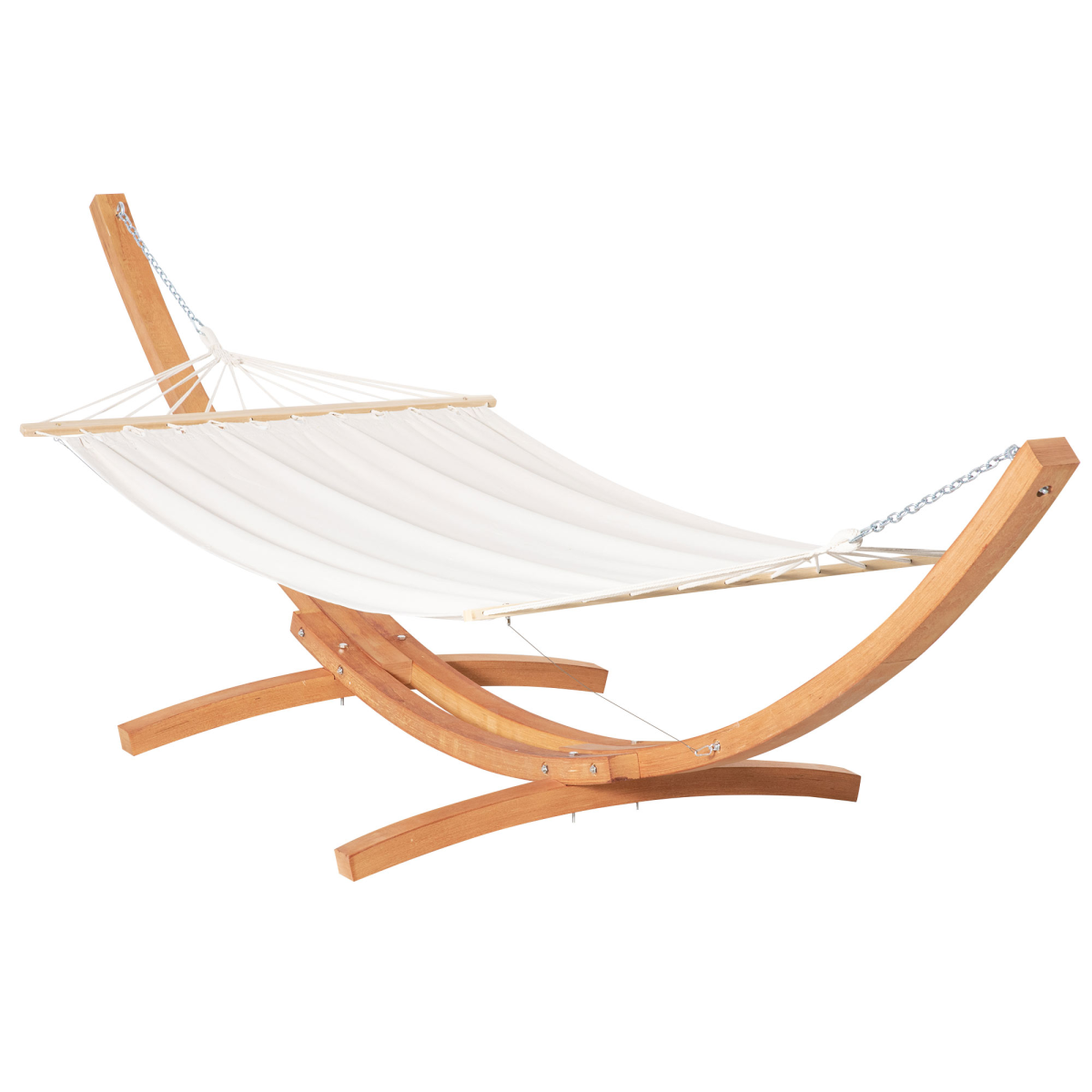 Outsunny Outdoor Garden Hammock with Wooden Stand, Curved Wooden Frame, Wide Cotton Hanging Bed, White