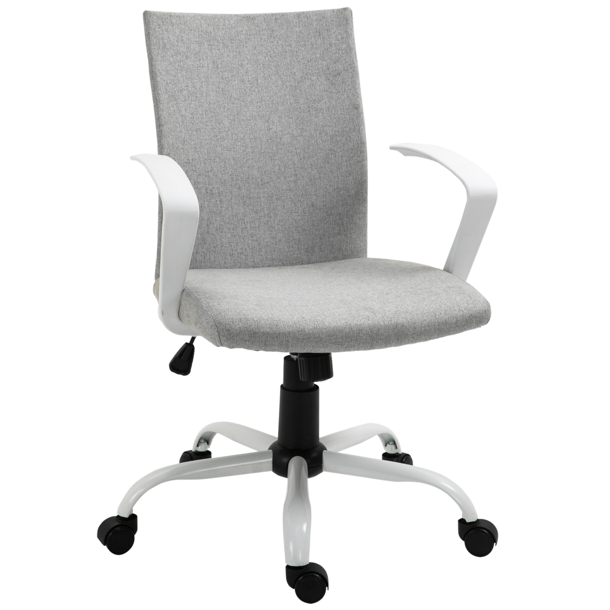 Vinsetto Linen Swivel Office Chair, Adjustable Height Computer Desk Chair with Armrests, Light Grey