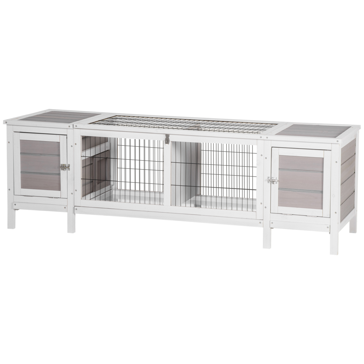 PawHut Indoor Wooden Rabbit Hutch for 2-4 Rabbits with Removable Tray, Steel Wire Fencing, Grey