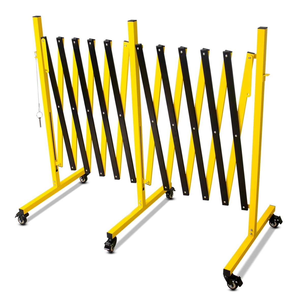Metal Expandable Barricade, 17-Foot Retractable Safety Fence with Casters, Lockable Accordion Gate for Indoor/Outdoor Use