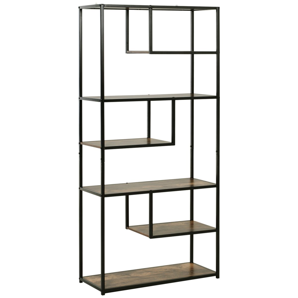 Industrial 6-Tier Bookshelf with Metal Frame, Display Rack