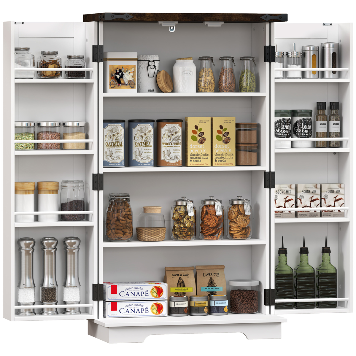 HOMCOM White Farmhouse Storage Cabinet with 4 Adjustable Shelves