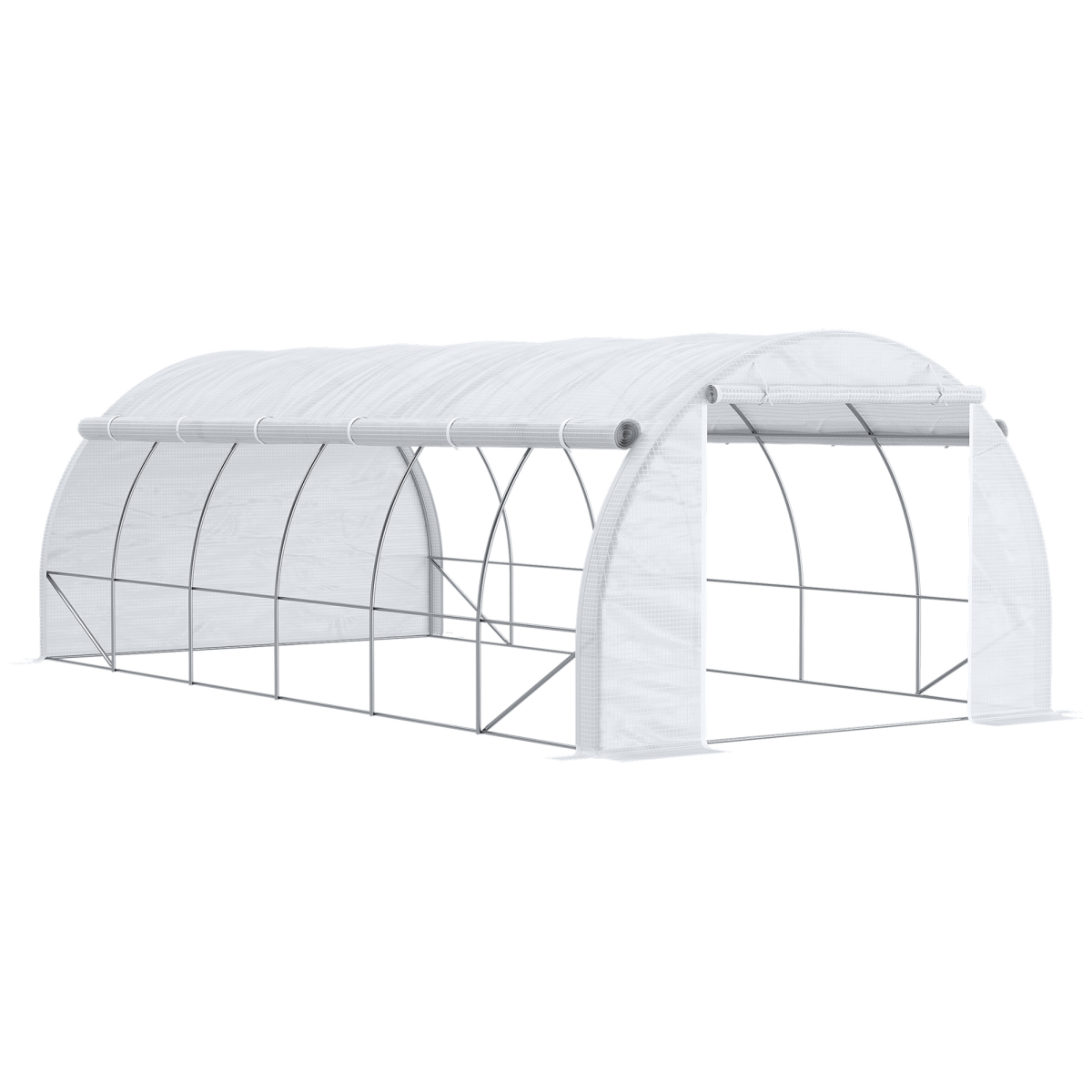 Outsunny 6 x 3 x 2 m Walk-In Polytunnel Greenhouse with Galvanised Steel Frame, Roll-Up Door and 12 Windows, White