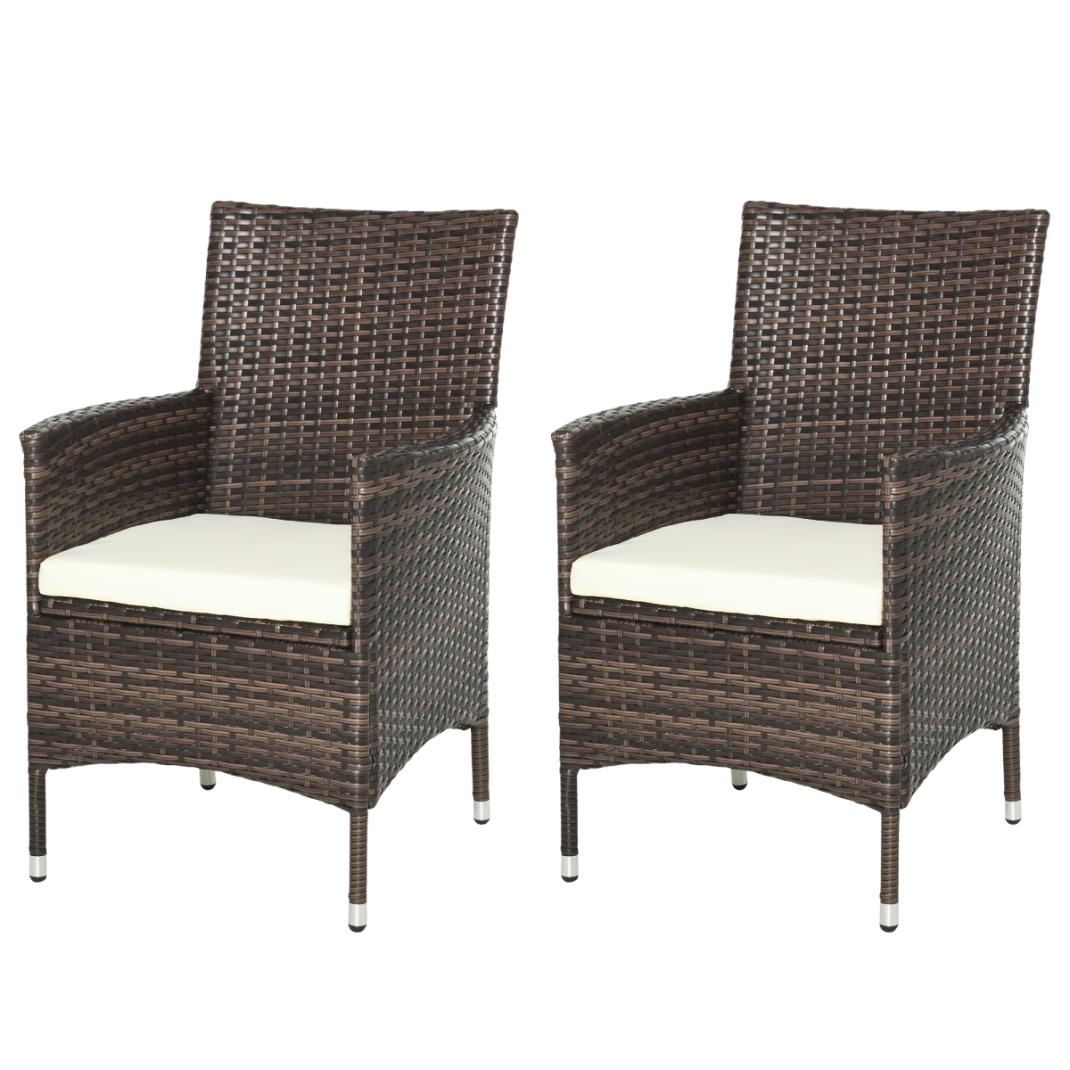 Outsunny 2-Seater Outdoor Rattan Armchair with Armrests and Cushions, Mixed Brown