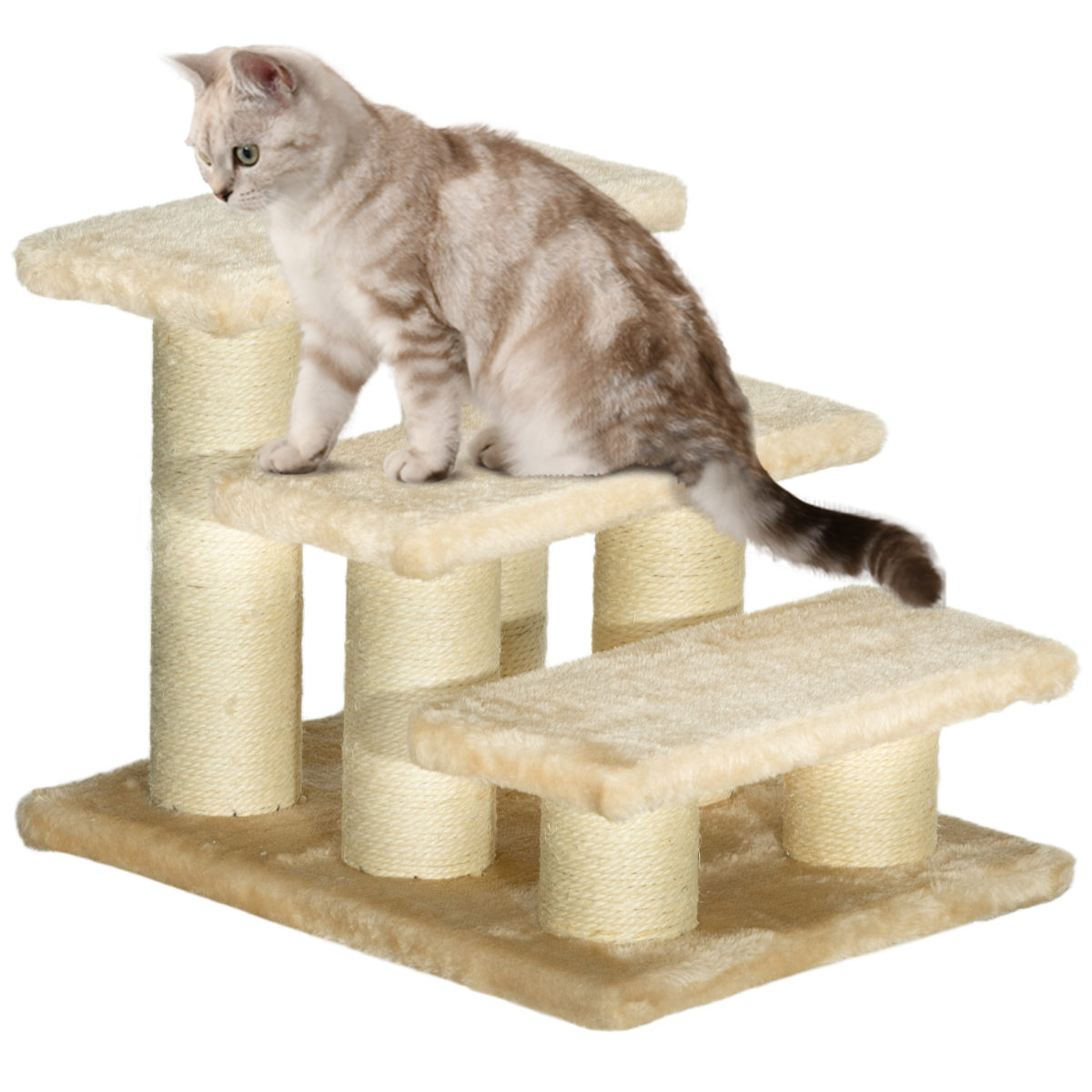 Pawhut Portable 3-Step Pet Stairs for Cats and Small Dogs, Lightweight Indoor/Outdoor Assist Steps for Couch, Bed, Car and Truck