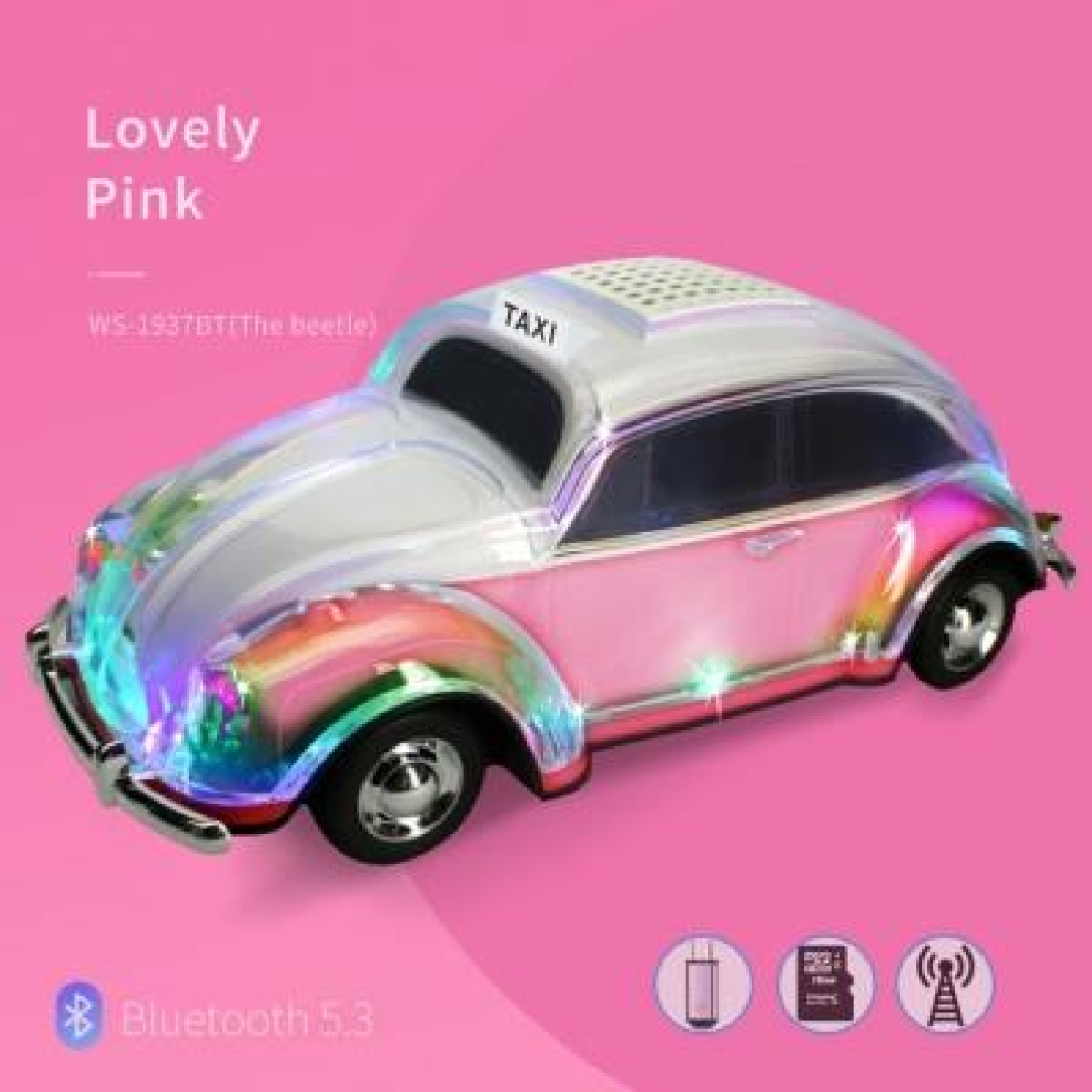 WSTER Beetle Car Speaker with Lamp, Bluetooth & FM Radio