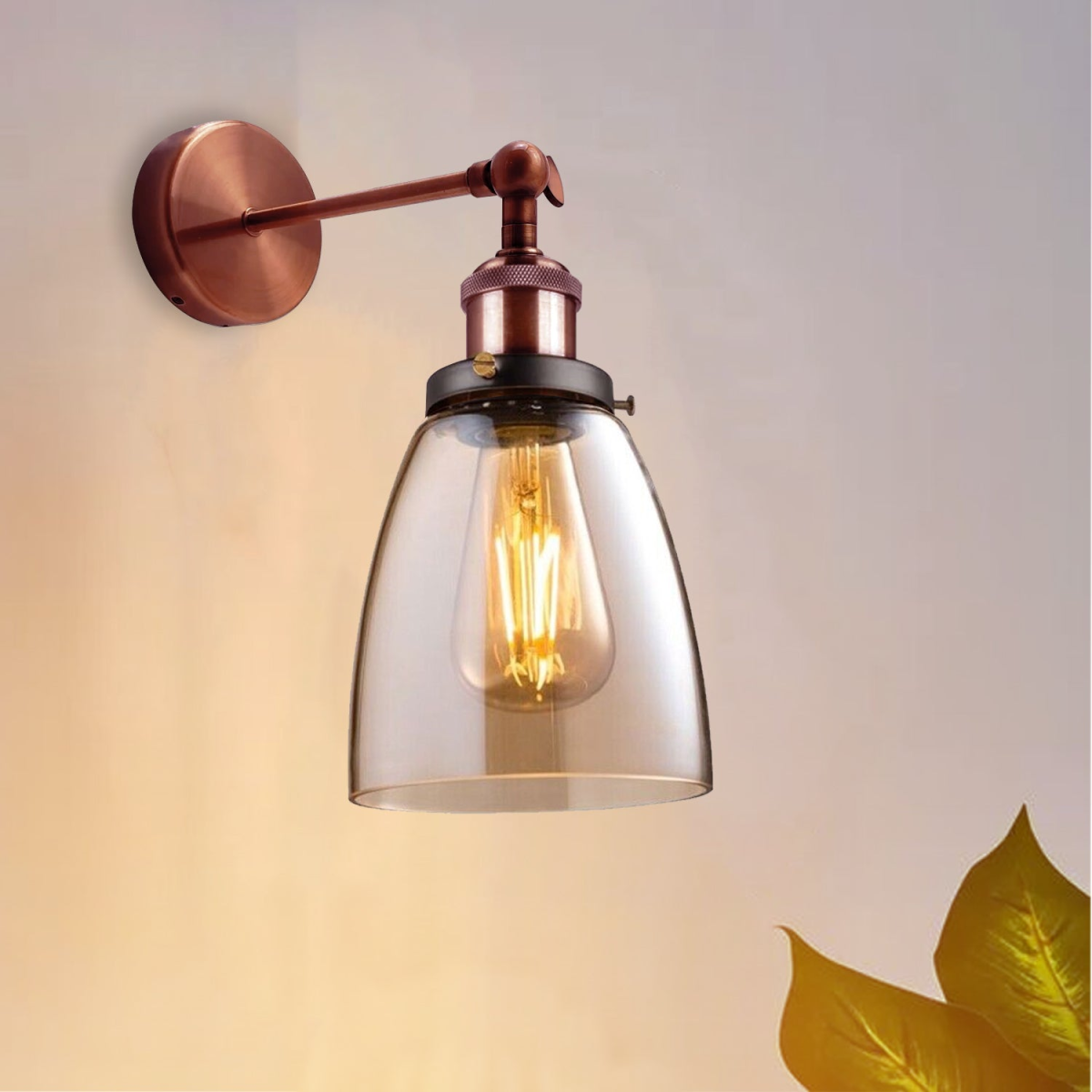 Amber Glass Wall Light with Copper Plate Base, Modern Wall Sconce