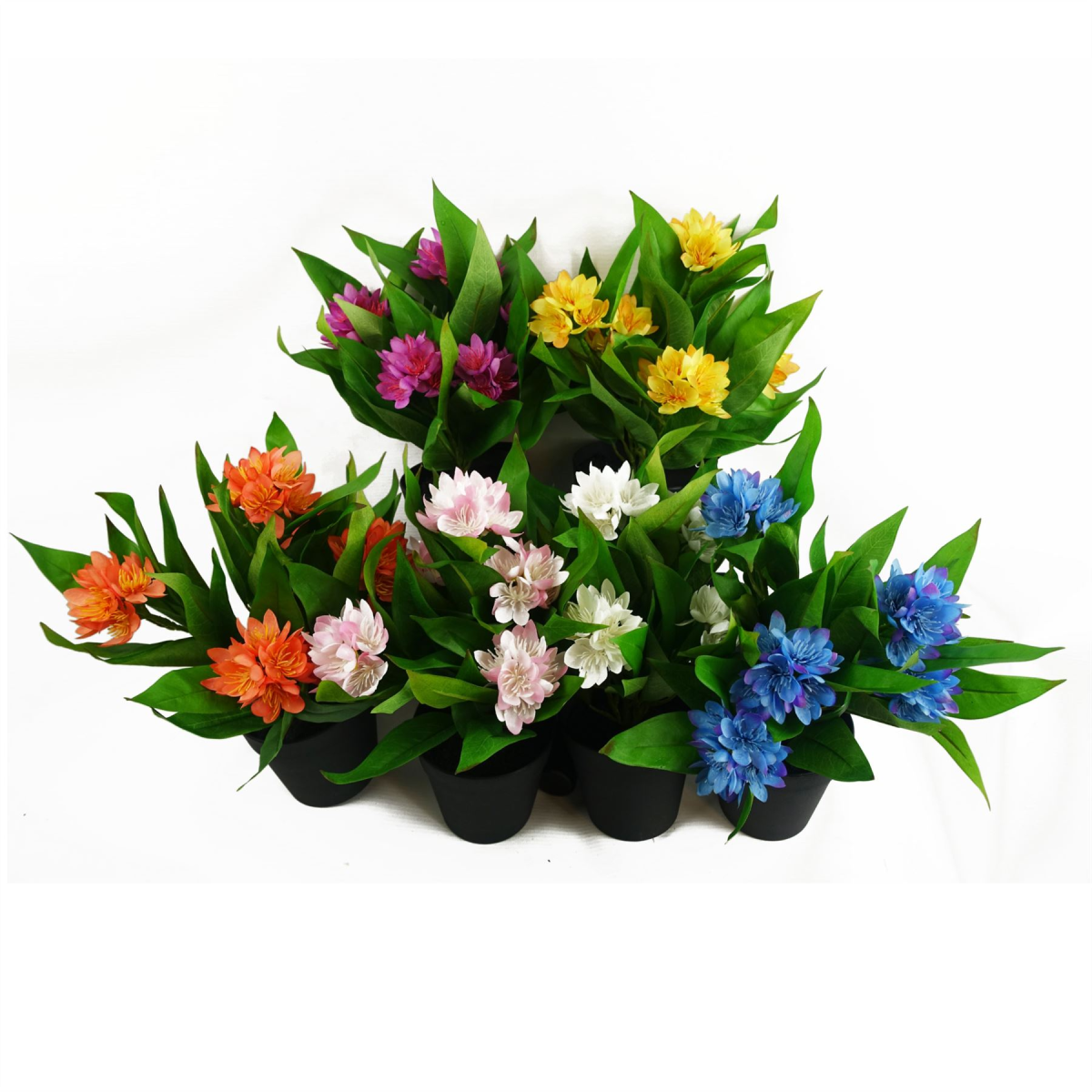 Leaf Pack of 6 Artificial Freesia Plants in Assorted Colours, 18cm Flowering Plants