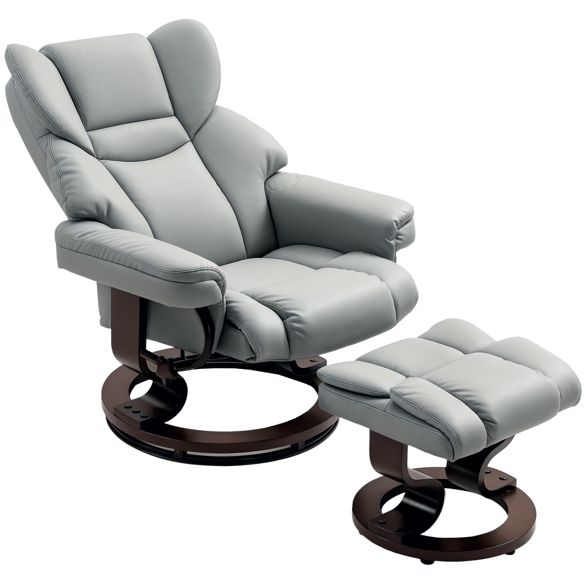 HOMCOM Manual Swivel Recliner Armchair with Footstool, Light Grey