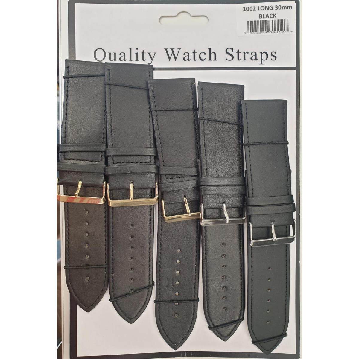 Black Leather Extra Long Watch Straps Pack of 5 30mm 1002BK