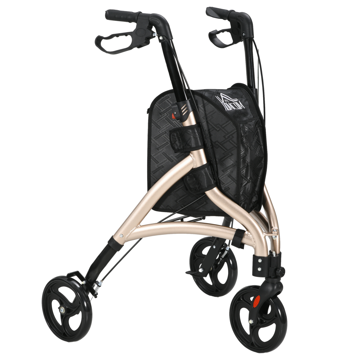 HOMCOM Aluminium 3-Wheel Folding Rollator with Adjustable Handle, Bag