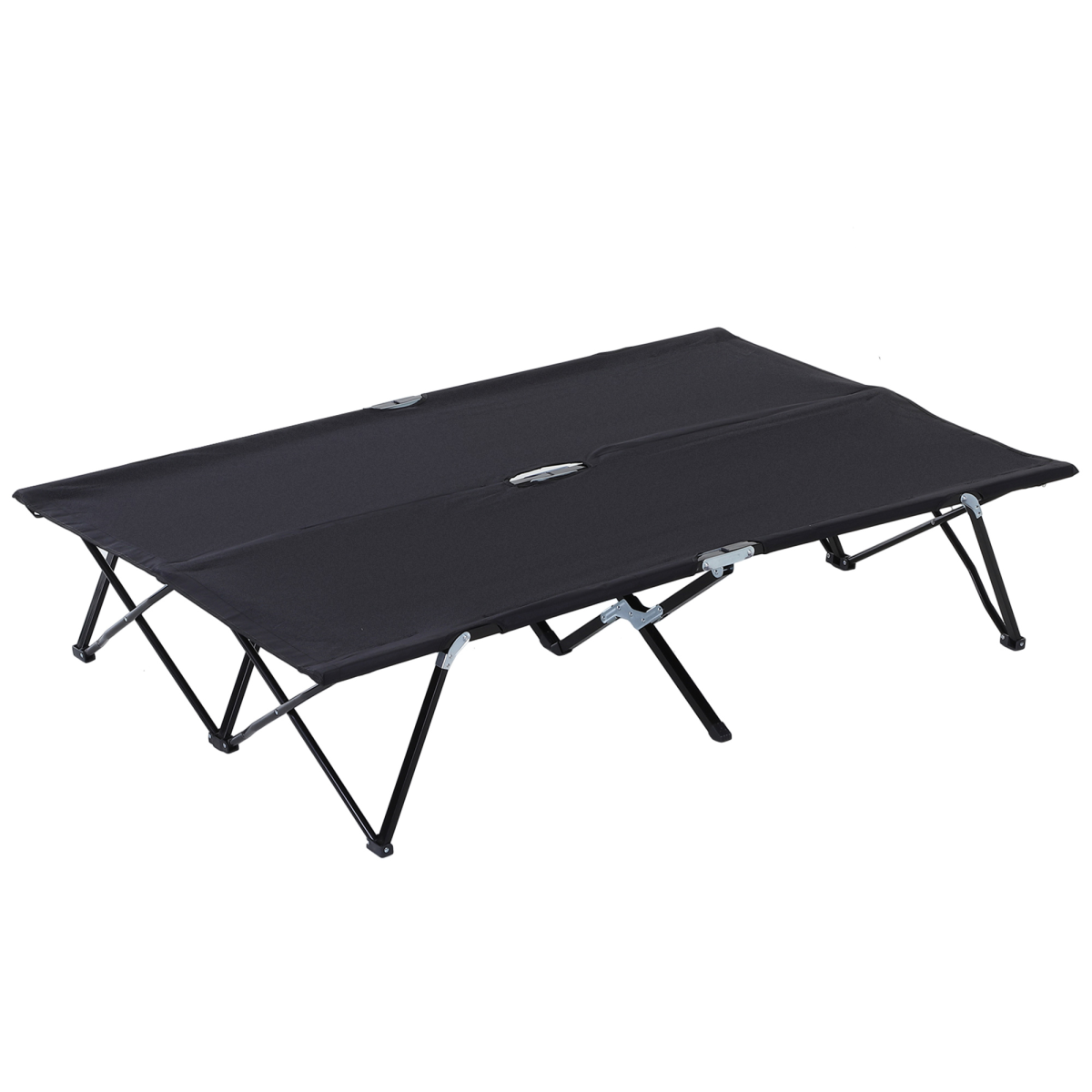 Outsunny Double Folding Camping Cot, Portable Outdoor Sleeping Bed, Black