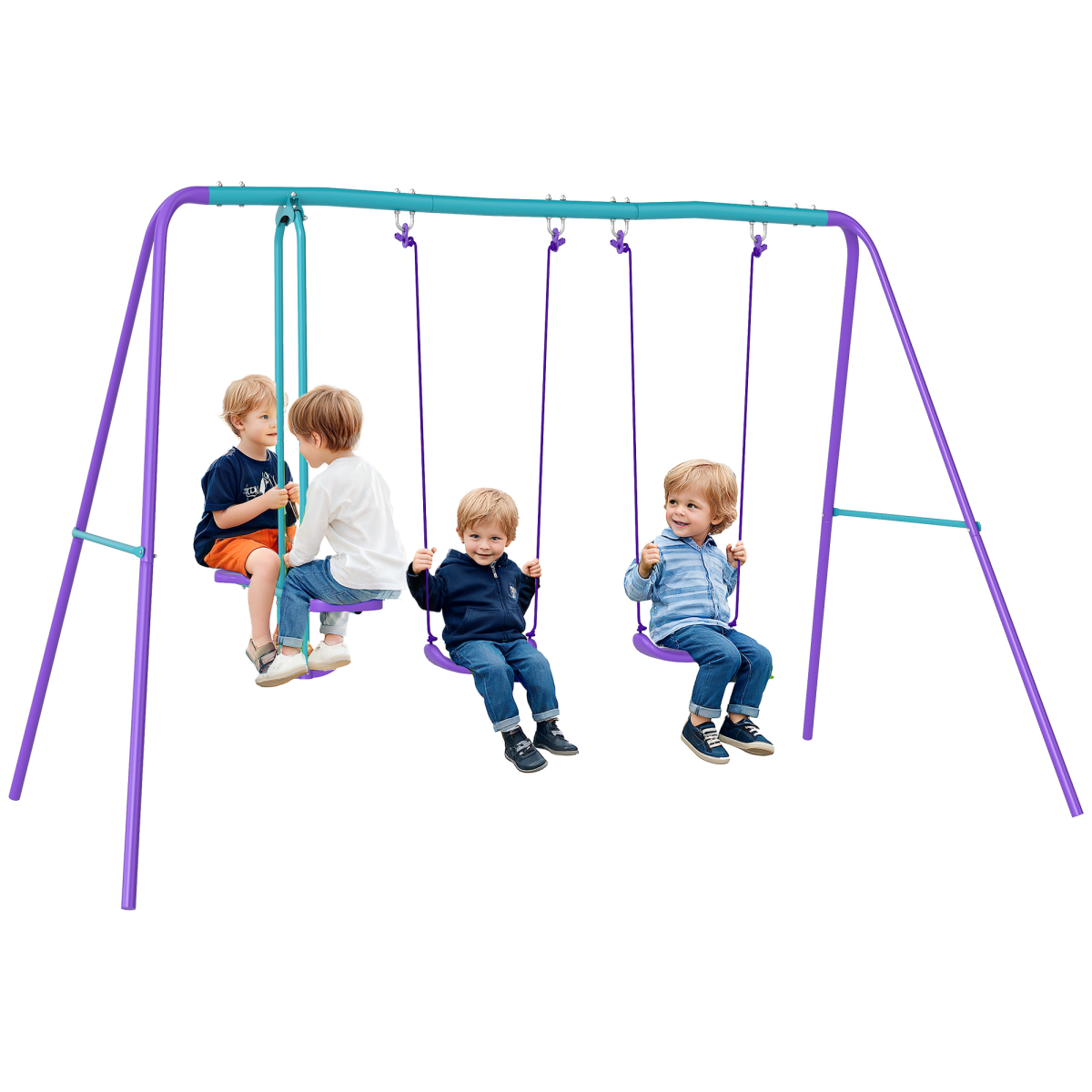 Outsunny Metal Outdoor Play Set with 2 Swings and Double Glider
