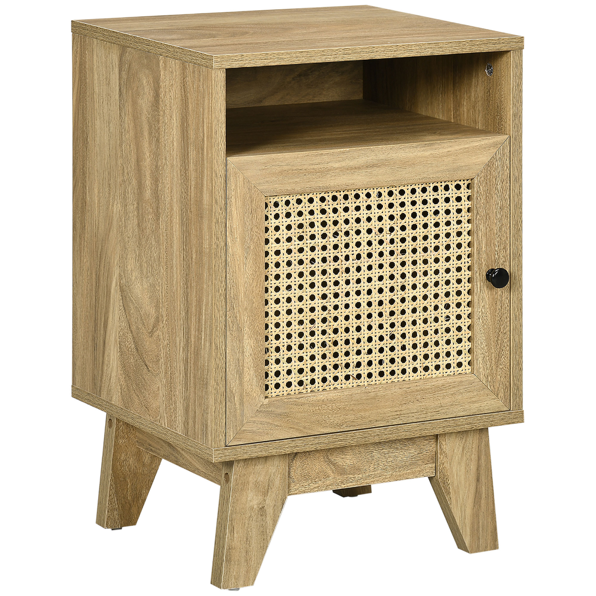 HOMCOM Bedside Table with Drawer, Shelf and Rattan Panel