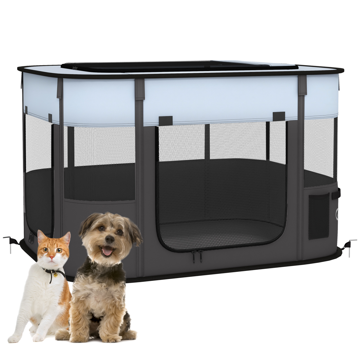 PawHut Foldable Portable Pet Pen for Small Pets, Grey