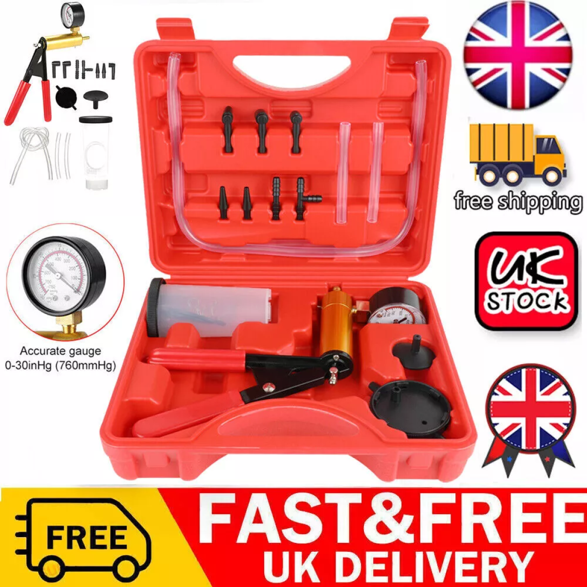 Handheld Brake Bleeder Vacuum Pump Kit with Gauge and Adapters for Cars, Motorcycles, Trucks