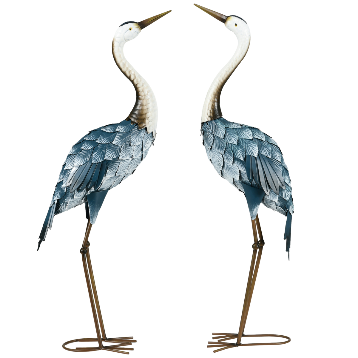 Outsunny 2-Piece Steel Crane Garden Statue Set, Blue/White/Grey