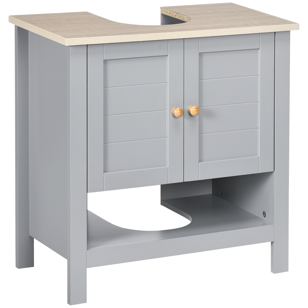 kleankin Bathroom Under Sink Cabinet with Storage Shelf, Double Door, Adjustable Shelf, Mid-Grey Wood-Effect Finish