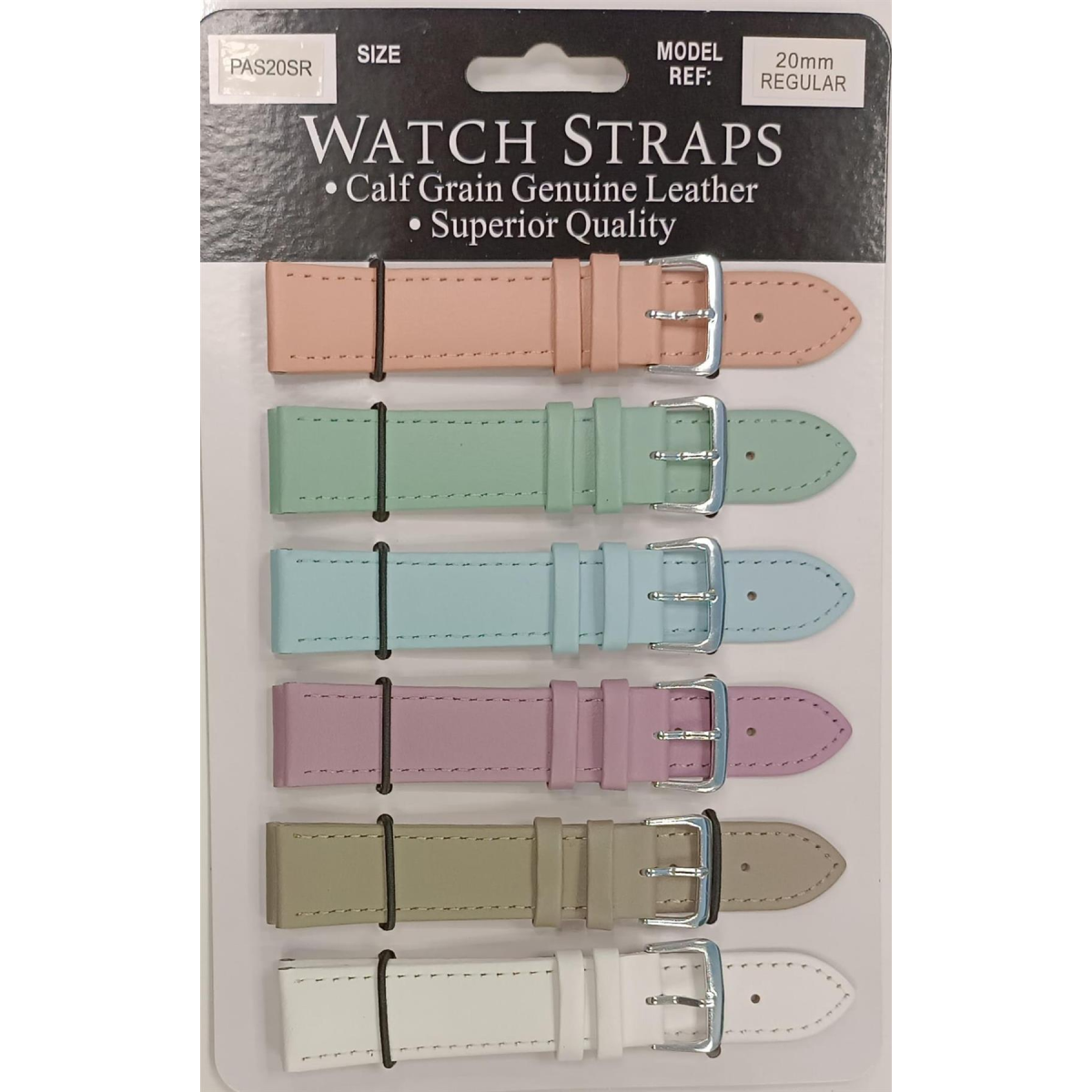 PASSR Sun Mixed Pastille Colour Calf Leather Watch Straps Regular card of 6 - Silver Buckle