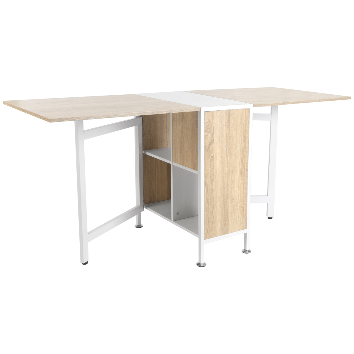 HOMCOM Folding Drop-Leaf Table Desk with Storage Shelf, Oak and White, Home Office