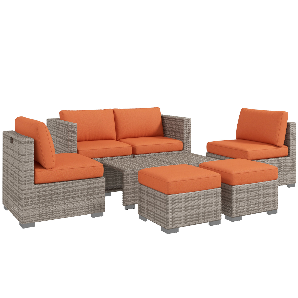 Outsunny 8-Piece Outdoor Patio Rattan Furniture Set with Cushioned Chairs, Footstools and Square Tables