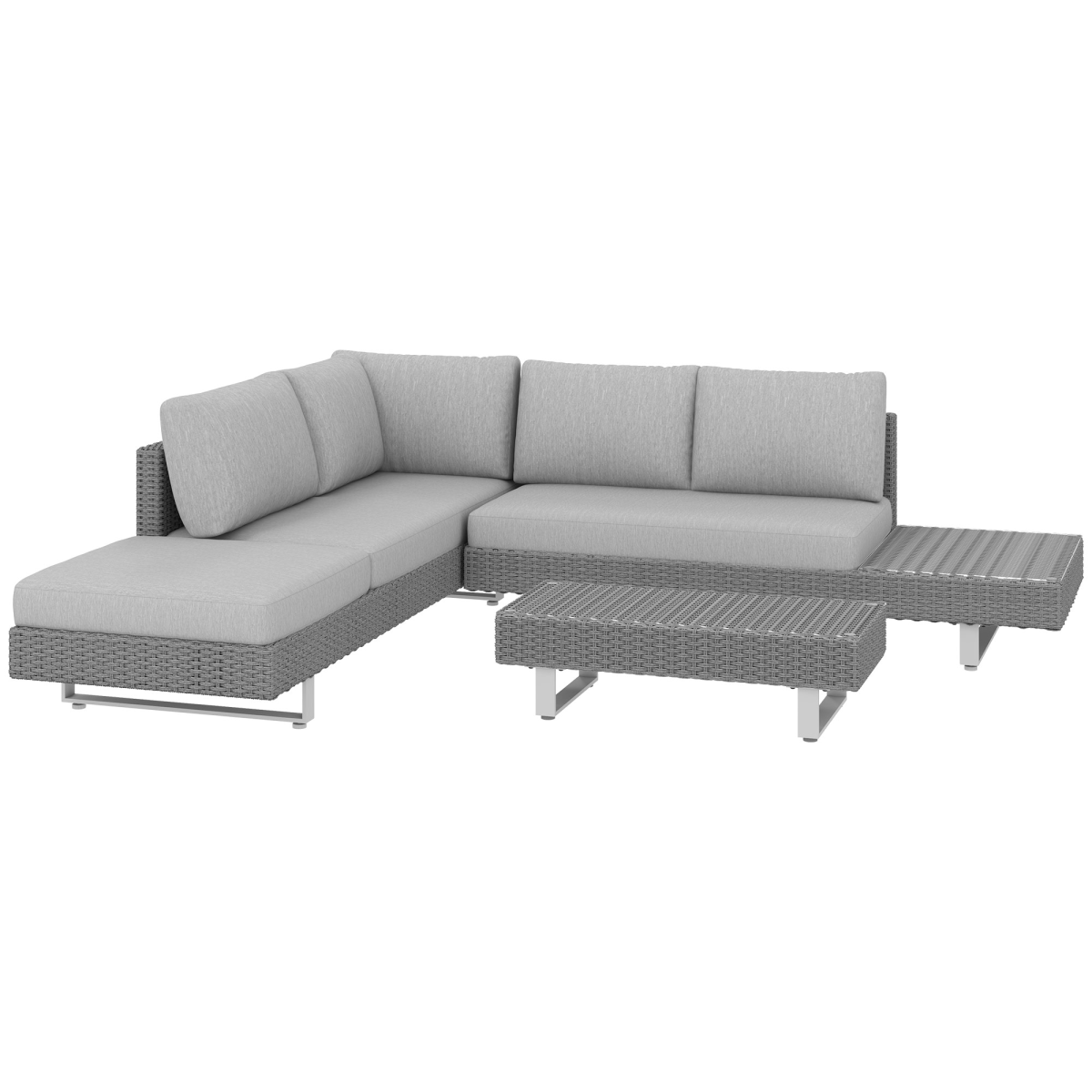 Outsunny 3-Piece Outdoor PE Rattan Sofa Set with Tea Table and Cushions, Light Grey