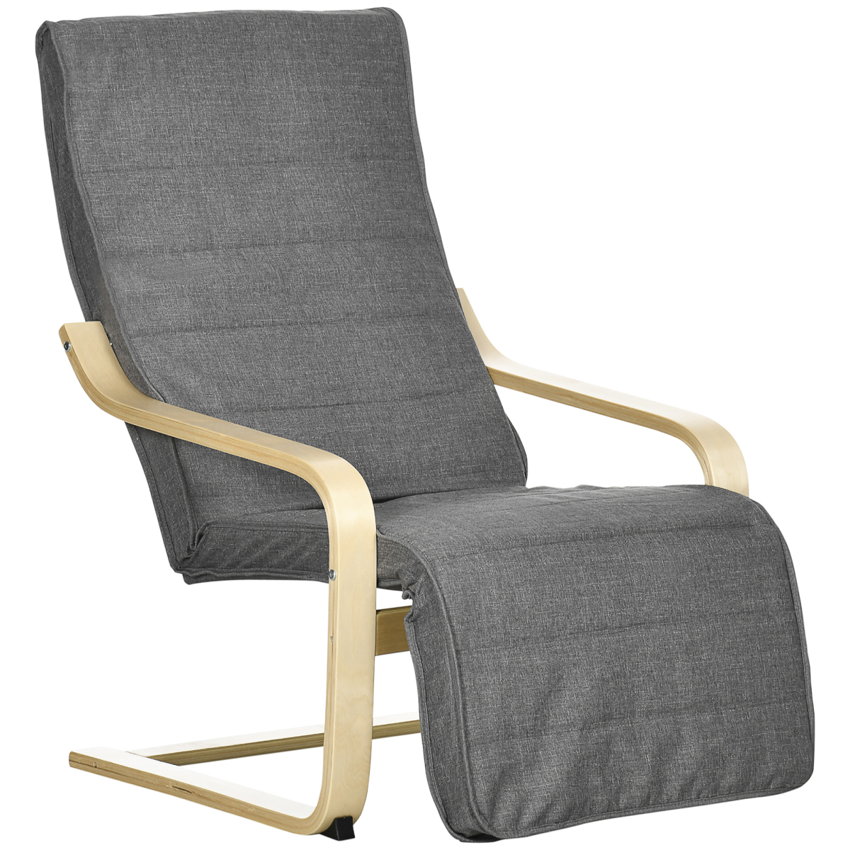 HOMCOM Lounge Chair Recliner with 5-Level Adjustable Footrest, Wooden Frame, Padded Seat, Dark Grey