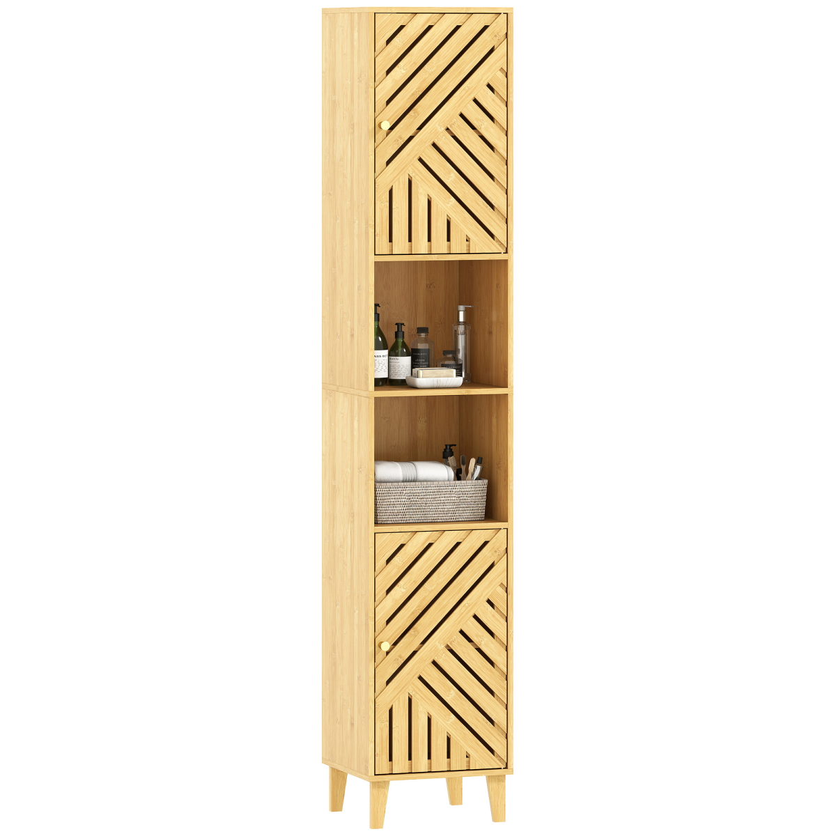 HOMCOM Tall Bathroom Storage Cabinet with Open Compartments, Adjustable Shelves