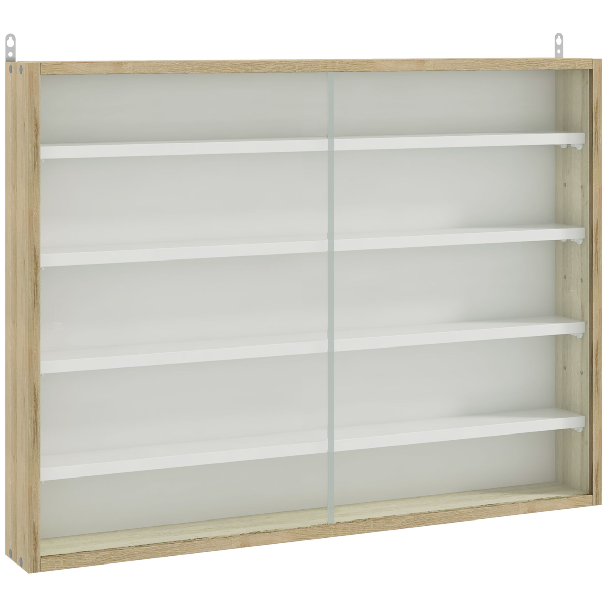 HOMCOM 5-Tier Wall Display Cabinet with Glass Doors, Natural/White