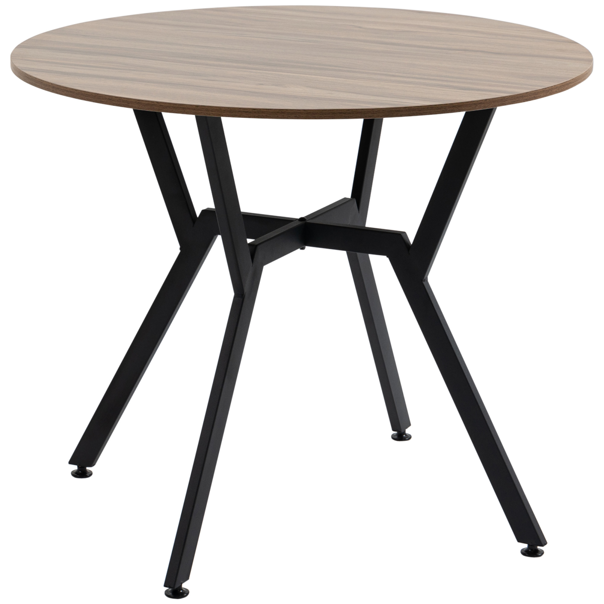 Round Industrial Dining Table with Steel Legs, Brown, Seats 2