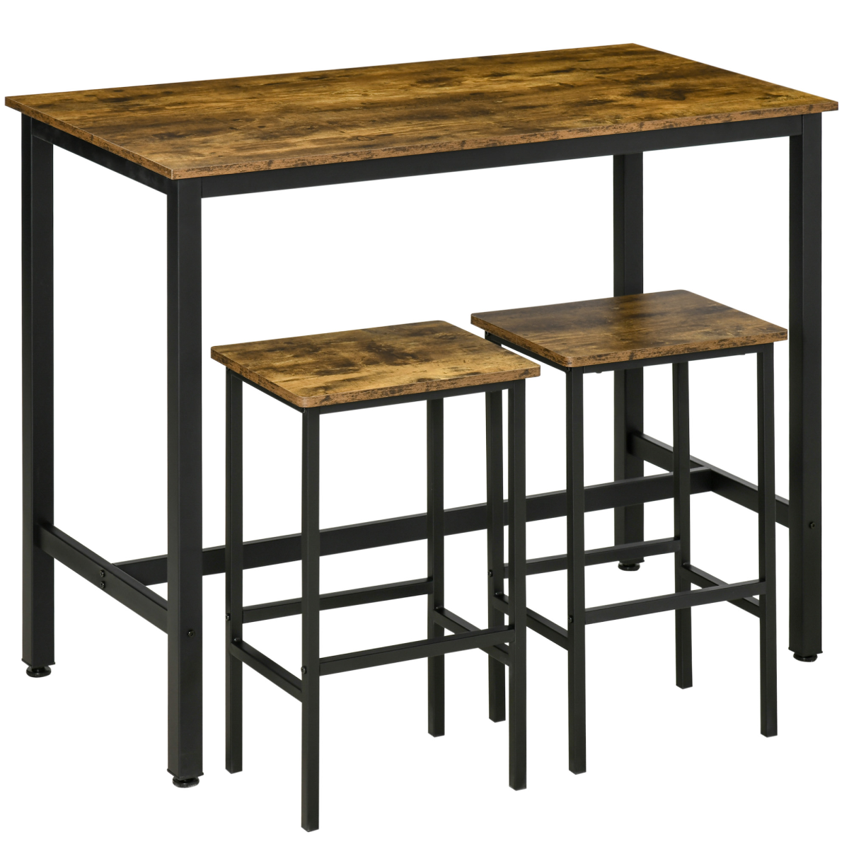 Industrial Bar Table Set with 2 Stools, 3-Piece Counter Height, Rustic Brown