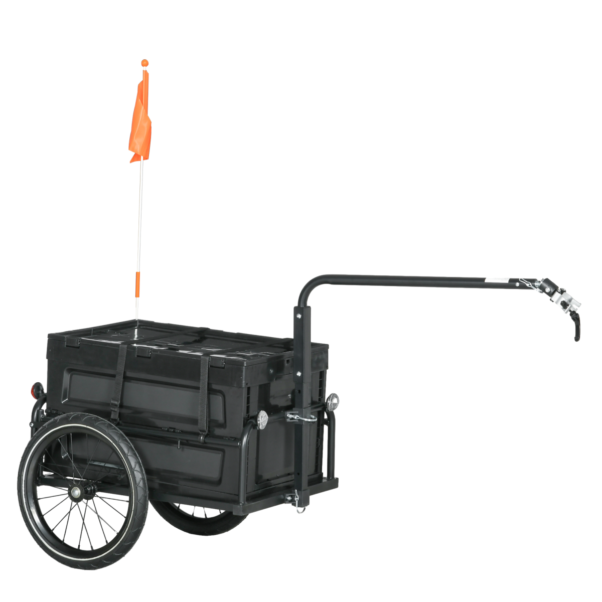 HOMCOM Bicycle Trailer with 65L Foldable Storage Box, Pneumatic Tyres and Quick-Release Wheels, Black