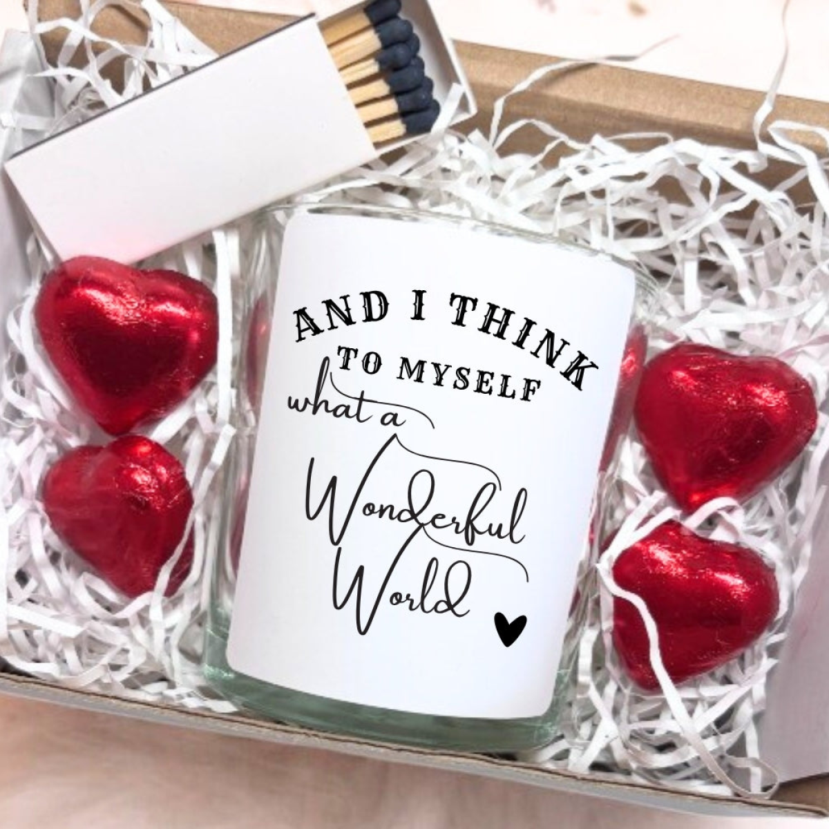 What A Wonderful World Small Glass Candle Gift Set with Chocolates and Matches
