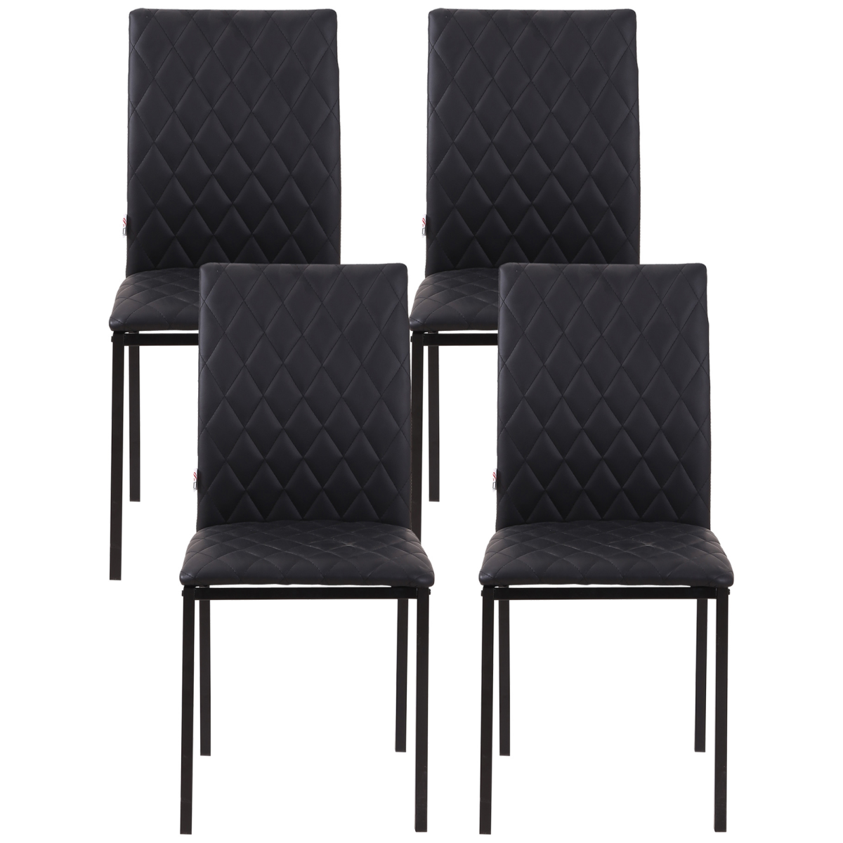 Modern Quilted PU Leather Dining Chairs, Set of 4, Black