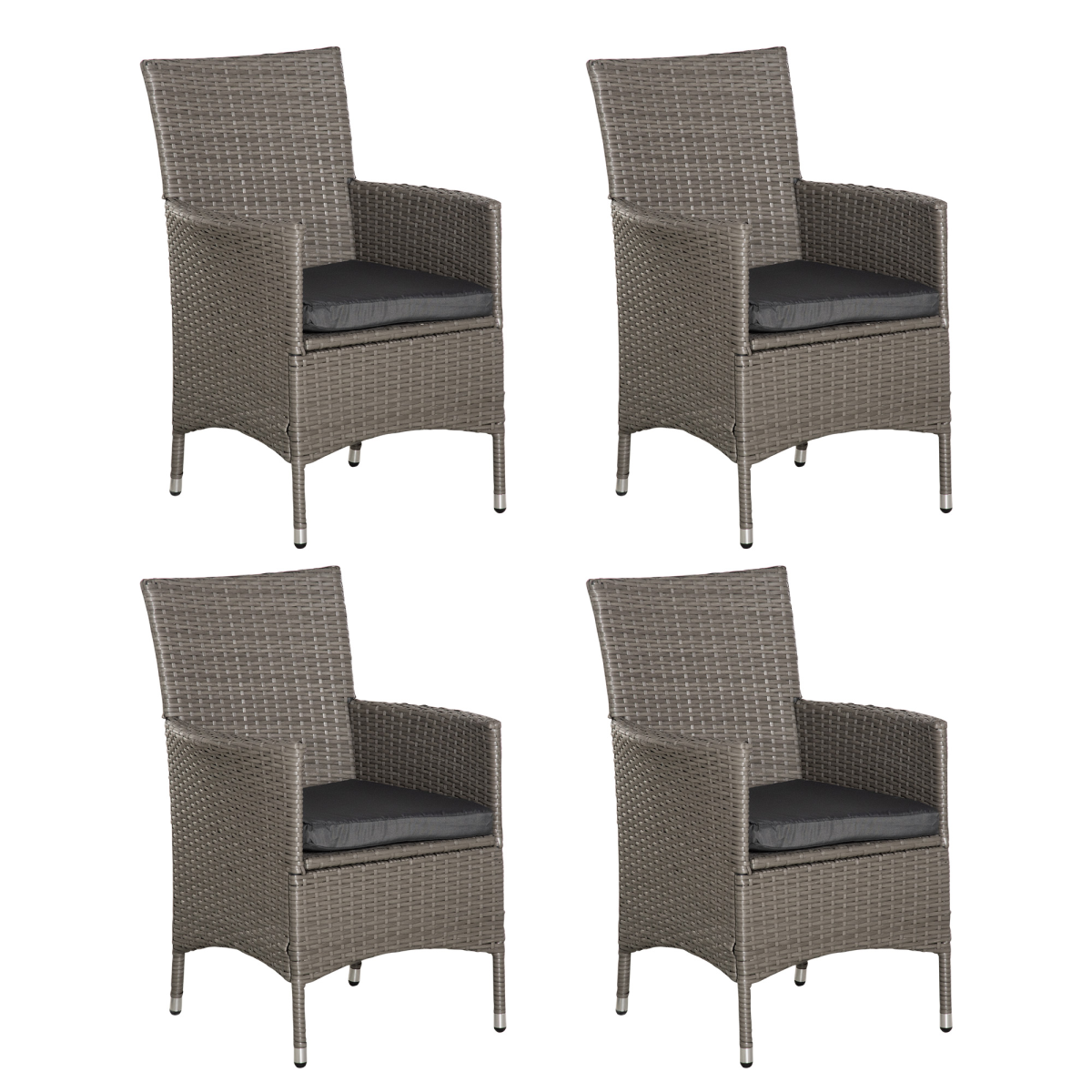 Outsunny Set of 4 Outdoor Rattan Dining Chairs with Cushions, Grey