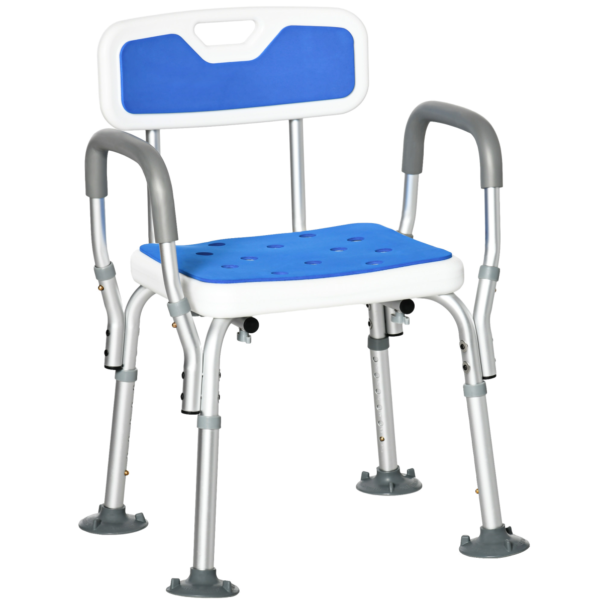 EVA Padded Adjustable Height Shower Stool with Back and Arms, 4 Suction Foot Pads