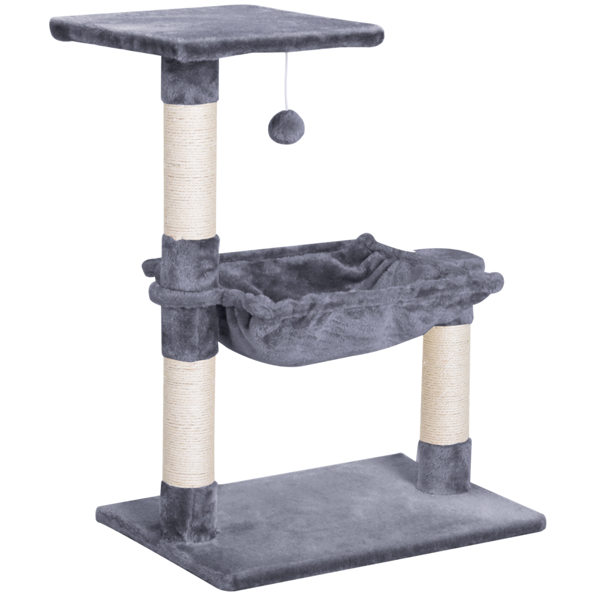 PawHut Cat Tree with Sisal Scratching Posts, Hammock Bed, Top Perch and Play Ball, 70cm High