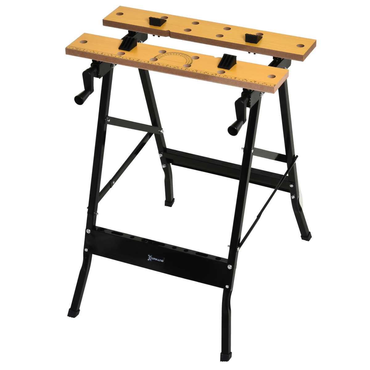 DURHAND MDF Top Portable Folding Work Bench, Sawhorse, Clamp and Work Table with Adjustable Clamps, Black