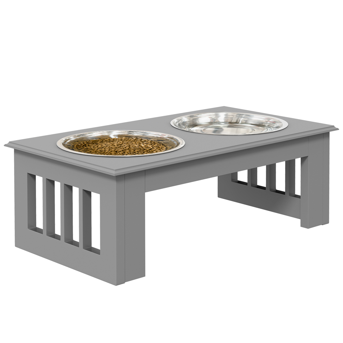 PawHut Elevated Dog Bowl Feeder, Stainless Steel Double Bowl, Grey