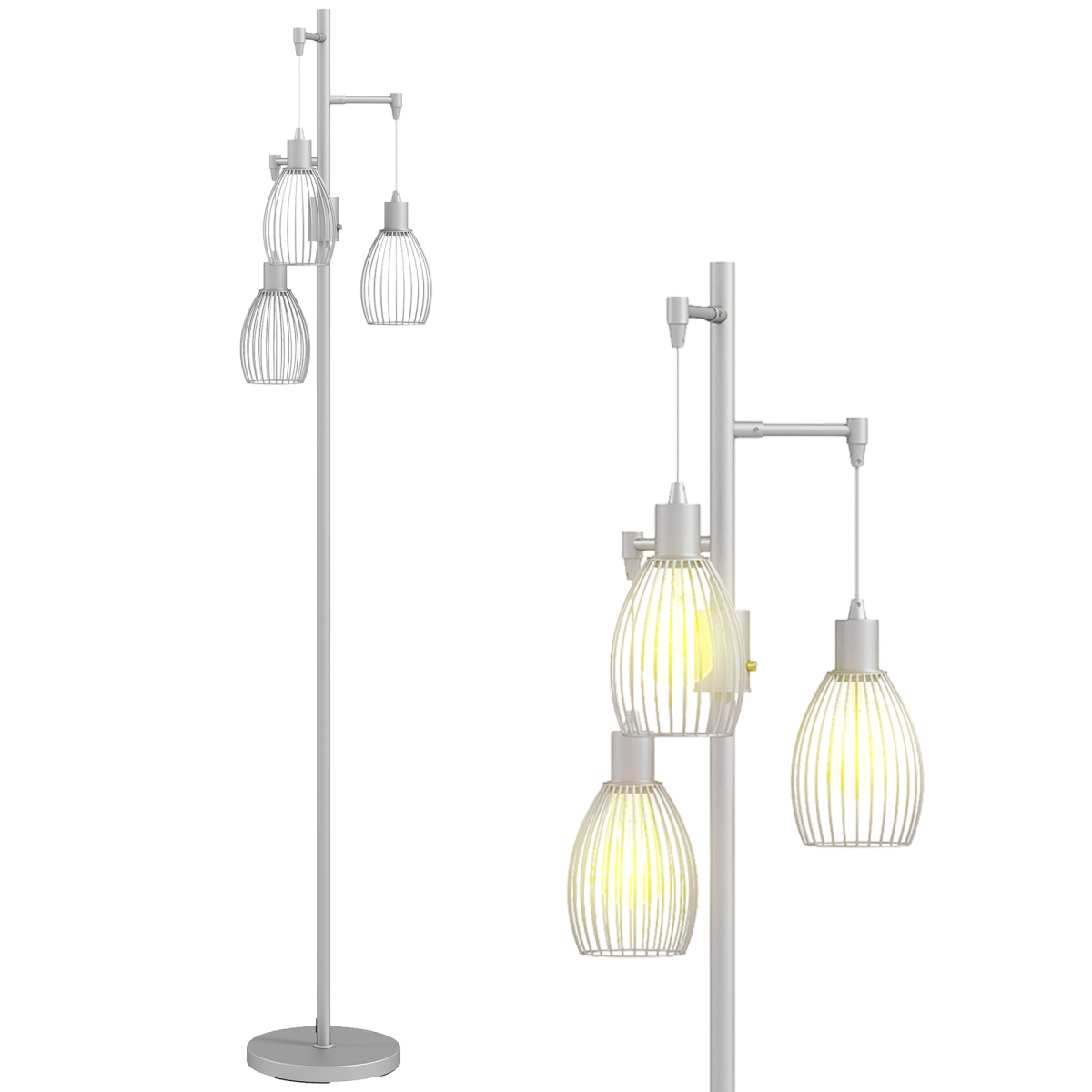 HOMCOM Industrial 3-Light Dimmable Floor Lamp, Silver Tone