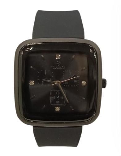 Clasico Water-Resistant Square Silver Dial Watch with Black Rubber Strap