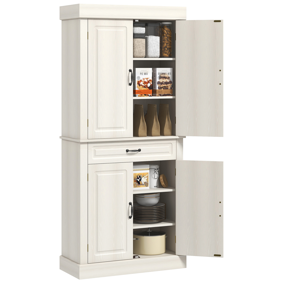 HOMCOM 180cm White Kitchen Pantry Storage Cabinet with Drawer and Double Doors